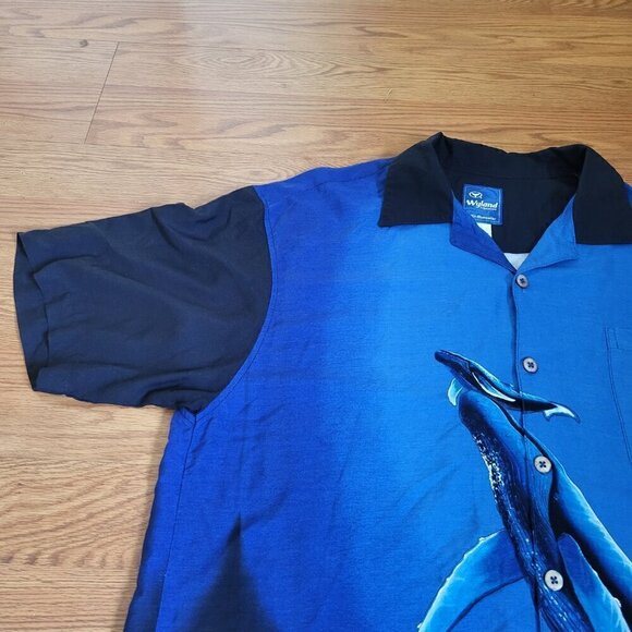 Robert Wyland Bluewater Ocean Whale Wall Mural Signature Hawaiian Shirt Large - Picture 2 of 13